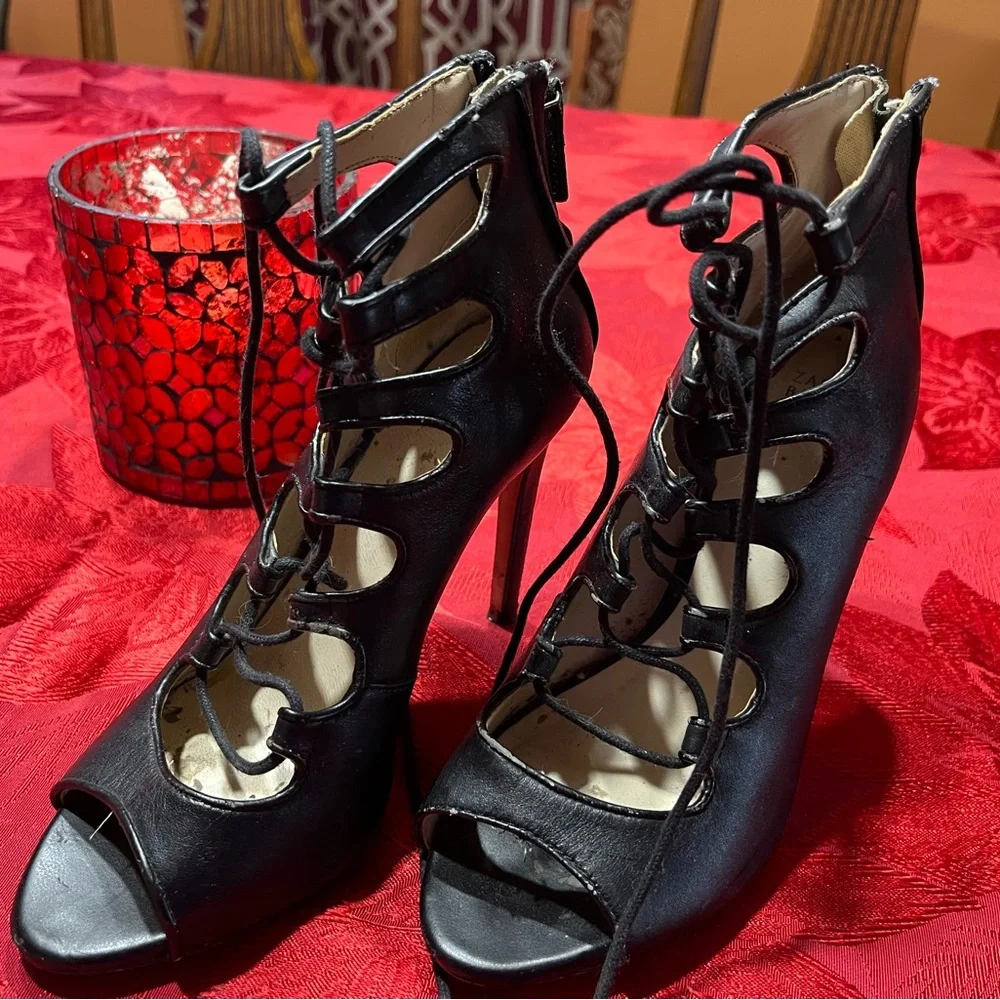 Zara Black Gladiator Lace-Up Stiletto Sandals - Picture 1 of 6